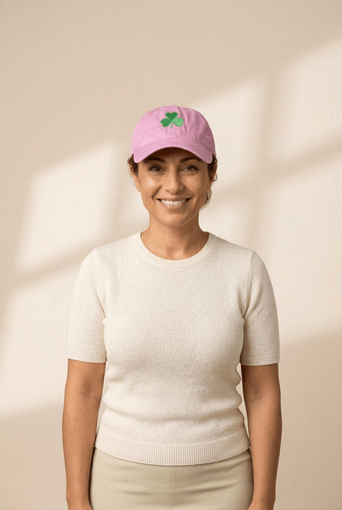 Women's Pink Cotton Shamrock Embroidered Baseball Cap