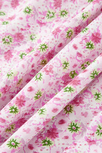 Pink Floral Short Bubble Sleeve Shirred High Waist Maxi Dress
