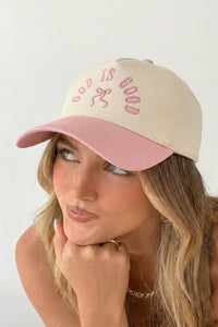 Women's Pink GOD IS GOOD Embroidered Bow Color Block Baseball Cap - Trendy, Comfortable, Perfect for Casual Outfits