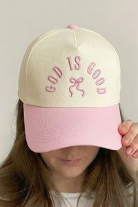 Pink GOD IS GOOD Embroidered Bow Color Block Baseball Cap
