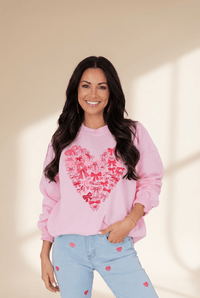 Women's Pink Heart Bow Crewneck Sweatshirt in Sweatshirts & Hoodies