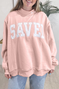 $11.7 Pink Saved By Grace Embroidered Detail Letter Graphic High Neck Sweatshirt Wholesale