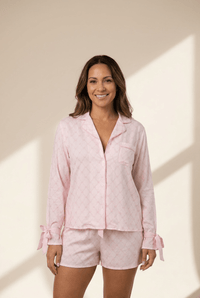 
Women's Pink Lattice Viscose Pajama Set with Ribbon Cuffs