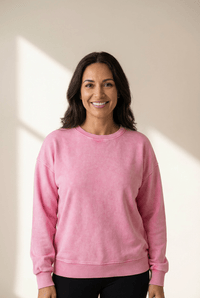 Women's Pink Mineral Wash Cotton Blend Pullover Sweatshirt