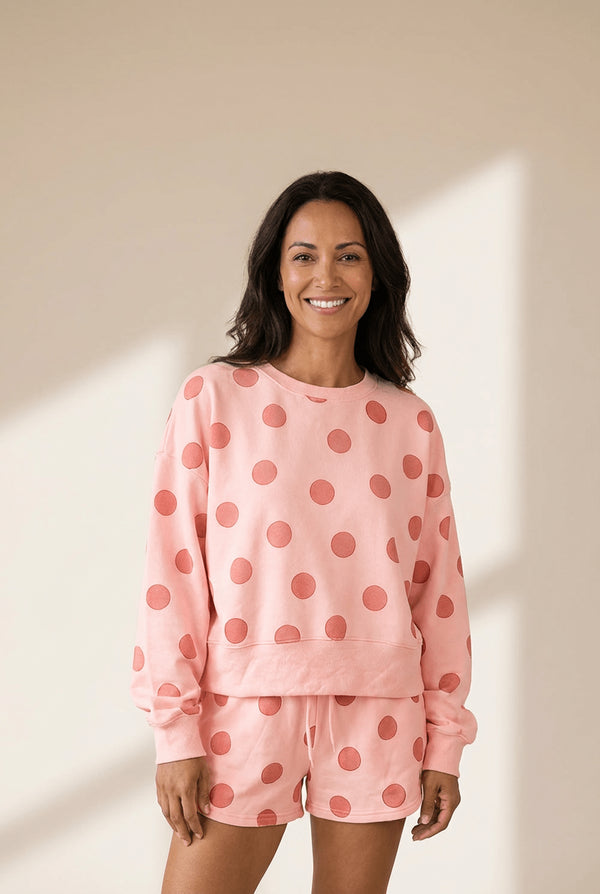 Women's Pink Polka Dot Pullover & Shorts Set