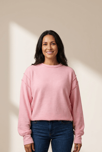 Women's Pink Ribbed Drop Shoulder Top with Exposed Seams