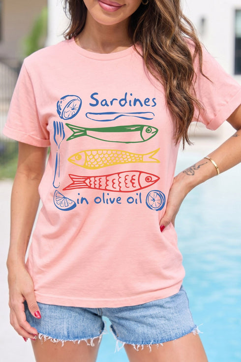 Women's Pink Sardines Graphic T-Shirt - Casual Comfort Fit for Everyday Style and Fun Fashion Statements