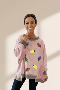 Women's Pink Sequin Christmas Light Sweatshirt with Patchwork