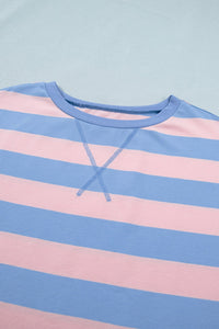 Pink Stripe Dolman Tee Drawstring Skort Athletic 2pcs Set