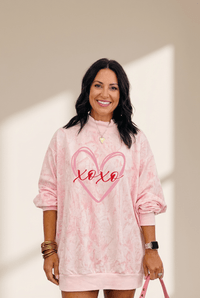 Women's Pink Tie-Dye Heart Print Mock Neck Oversized Sweatshirt