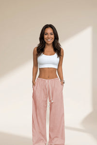 Women's Pink Vertical Stripe Wide-Leg Lounge Pants