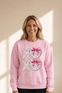 Women's Pink XOXO Floral Heart Crewneck Sweatshirt