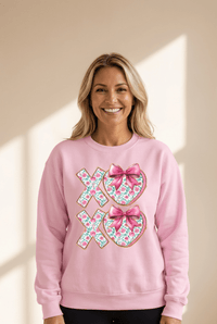 Women's Pink XOXO Floral Heart Crewneck Sweatshirt