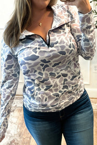 Multicolour Plus Camouflage Print Quarter Zip Kangaroo Pocket Pullover Sweatshirt