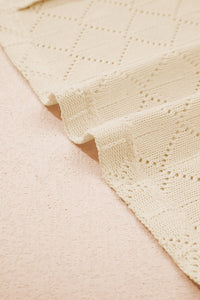 Golden Fleece Pointelle Rhombus Knit Plus Size V Neck Loose Top
