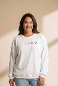 Women's Plus Size White Ribbed Heart Embroidered Sweatshirt
