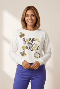 Women's Queen of Mardi Gras Sequin Long Sleeve Tee