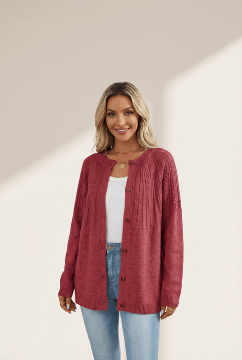Women's Red Dahlia Cable Knit Button-Down Cardigan