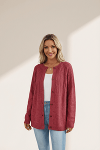 Women's Red Dahlia Cable Knit Button-Down Cardigan
