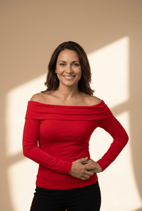 Women's Red Off-Shoulder Viscose Long Sleeve Slim Fit Top