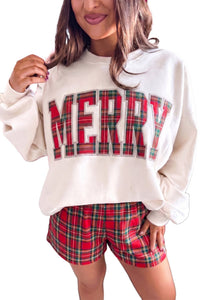 $15.64 Red Plaid/ Polka Dot MERRY Holiday Long Sleeve Top and Shorts Set Wholesale