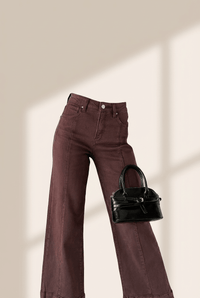 Women's Red Sandalwood High-Waist Seamed Wide Leg Cropped Jeans