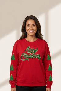 Women's Red Sequin Christmas Tree Graphic Sweatshirt for Women