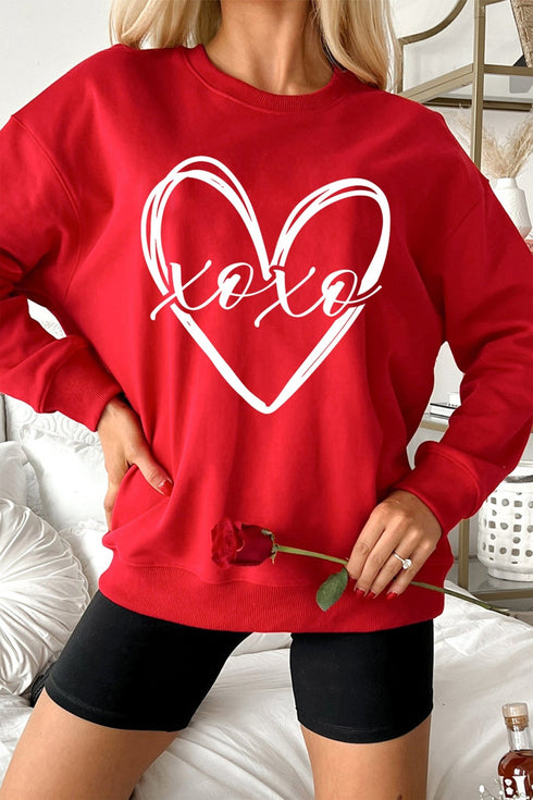 Women's Red Valentine's Heart Sketch Graphic Sweatshirt
