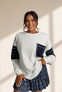 Women's Relaxed Color Block Sweatshirt with Exposed Seams