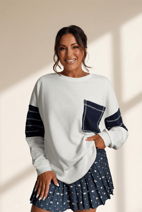 Women's Relaxed Color Block Sweatshirt with Exposed Seams