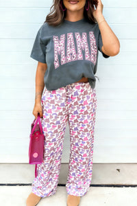 Women's Relaxed Fit Medium Grey Camouflage MAMA Graphic Tee and Pant Set for Stylish Casual Comfort