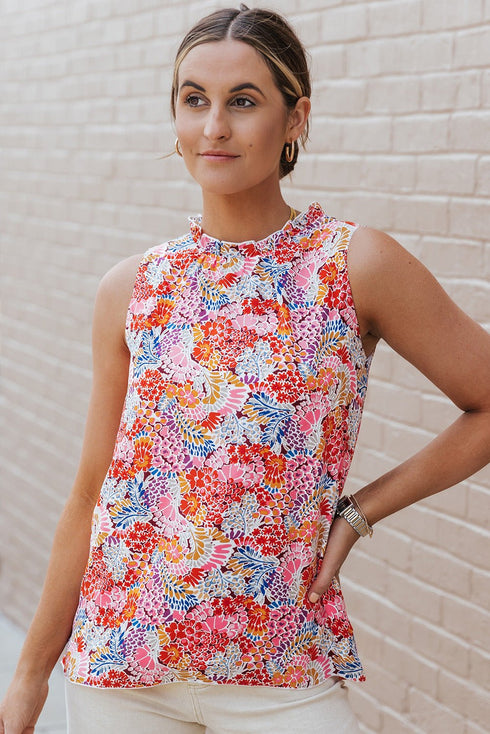 Women's Relaxed Fit Multicolor Floral Tank Top for Casual Summer Outings and Everyday Comfort