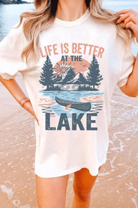 Women's Relaxed Fit White Graphic Tunic T-Shirt - "Life is Better at the Lake" - Casual Summer Wear for Effortless Style