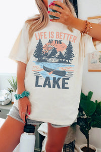 White LIFE IS BETTER AT THE LAKE Graphic Tunic T Shirt