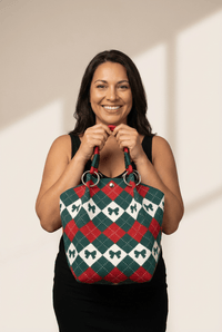 Women's Retro Argyle Bow Knit Bucket Bag in Fiery Red