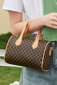 
Women's Retro Geometric Print Coffee Barrel Bag in PU Leather