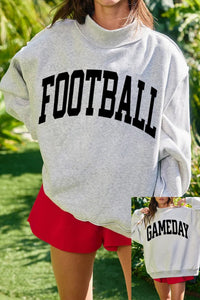 Women's Reversible Light Grey High Neck Sweatshirt - Stylish Double-Sided Print for Game Day Comfort and Fashion