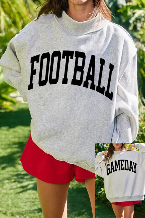 Women's Reversible Light Grey High Neck Sweatshirt - Stylish Double-Sided Print for Game Day Comfort and Fashion