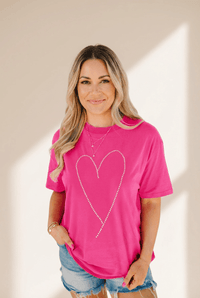 Women's Rhinestone Heart Graphic Tee in Rose Red