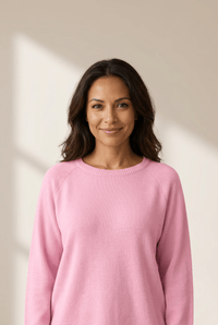 Women's Rose Pink Dolman Sleeve Knit Sweater with Ribbed Trim