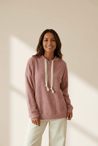Women's Rose Tan Lace Thermal Hoodie in Relaxed Viscose Blend