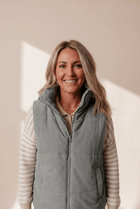 Women's Sage Gray Corduroy Puffer Vest with Stand Collar