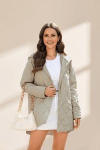 Women's Sage Green Diamond Quilted Hooded Puffer Coat