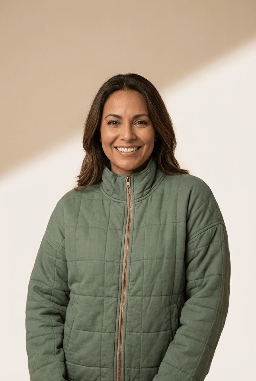 Shop Sage Green Quilted Zip-Up Jacket with Mock Neck | MsDressly
