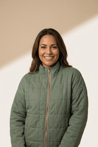 Women's Sage Green Quilted Zip-Up Jacket with Mock Neck