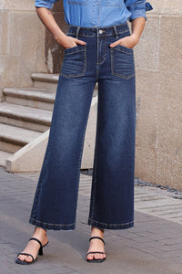 Women's Sail Blue High-Waisted Wide-Leg Jeans with Patch Pockets, blue, photo 6