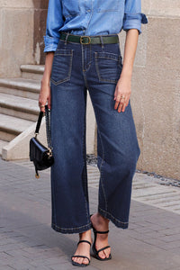 Women's Sail Blue High-Waisted Wide-Leg Jeans with Patch Pockets, blue, photo 2