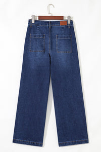 Women's Sail Blue High-Waisted Wide-Leg Jeans with Patch Pockets, blue, photo 9