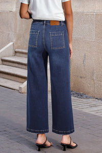 Women's Sail Blue High-Waisted Wide-Leg Jeans with Patch Pockets, blue, photo 3