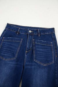 Women's Sail Blue High-Waisted Wide-Leg Jeans with Patch Pockets, blue, photo 10